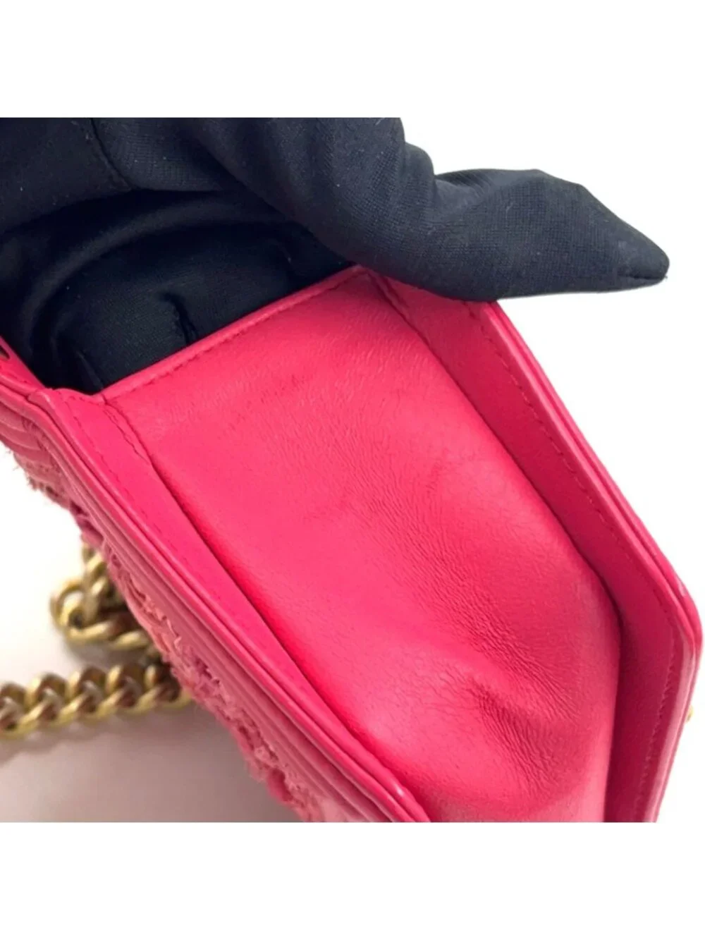 Chanel Boy Small Tweed Lambskin Pink Chain Shoulder Bag Gold